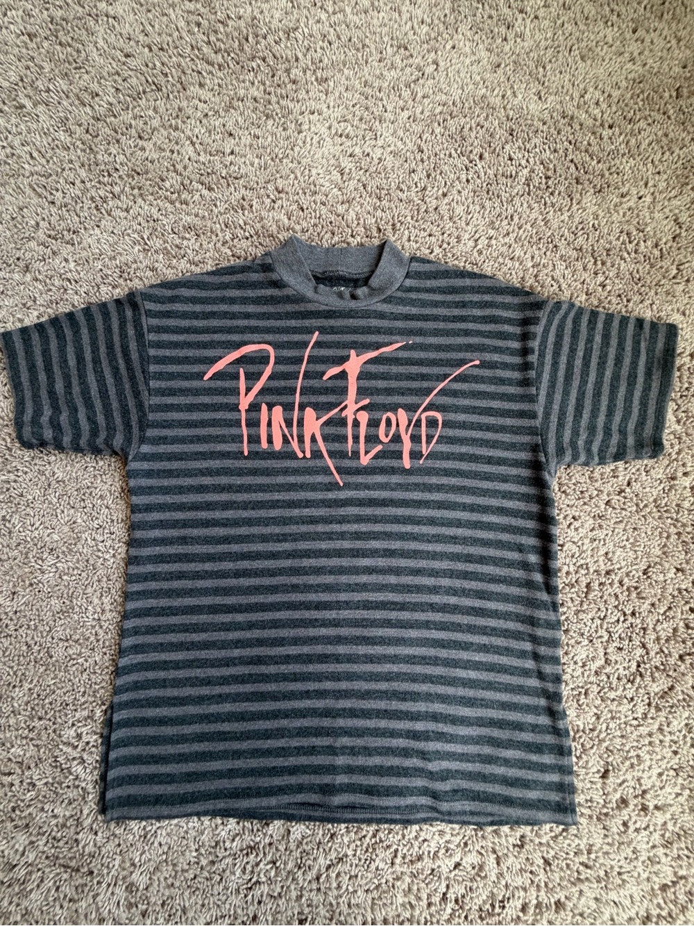 Pink Floyd Dark Gray Striped Band Tee with Pink Logo XS